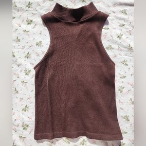 brown mock neck tank top